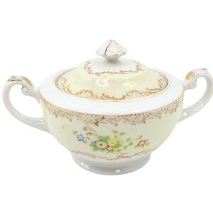 Hotta Yu Shoten Japan 1920 Hand Painted Floral Pattern Sugar Jar with Lid